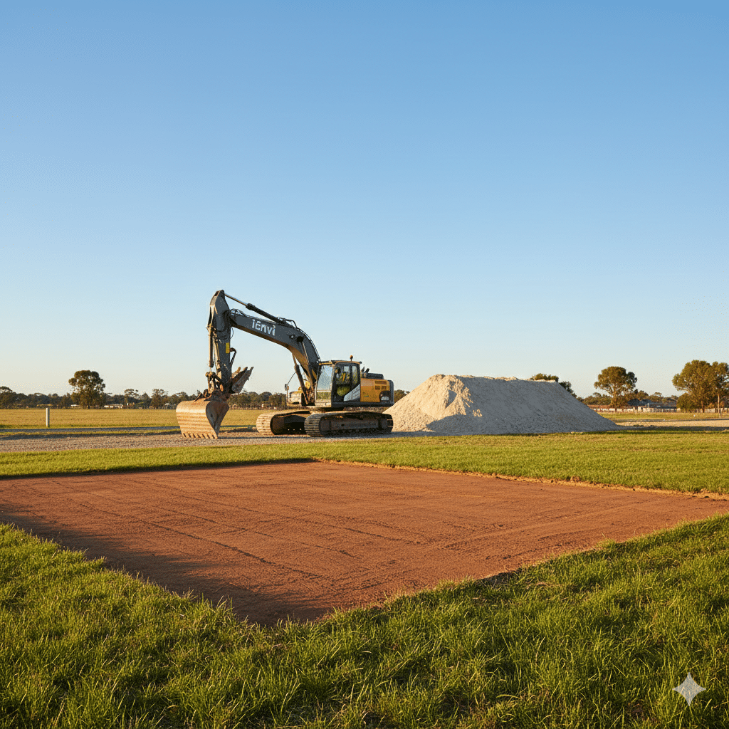 Excavator in grassed area showing sample area/s